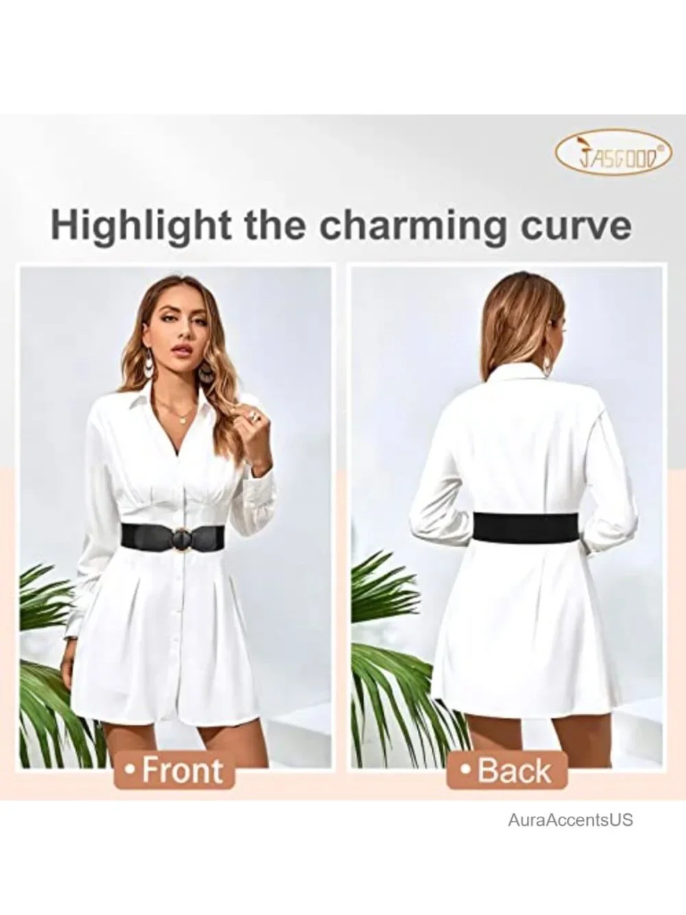 2 Pack Wide Elastic Waist Belt Stretchy Faux Leather Vintage Dress Belt